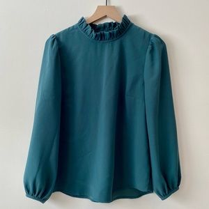 J. Crew Long Sleeve Ruffle Neck Crepe Top Academic Green Size M